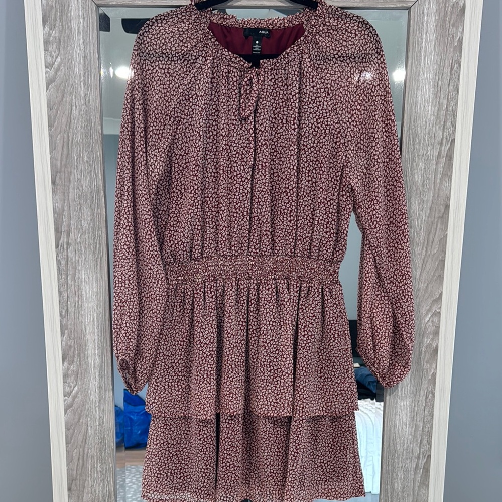 Aqua Maroon and White Patterned Blouse